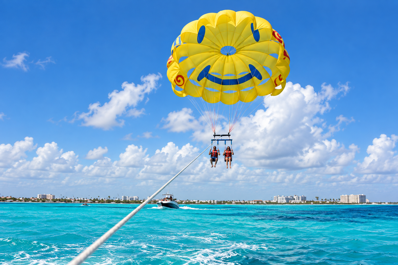 Actividad de parasailing en el mar de Punta Cana