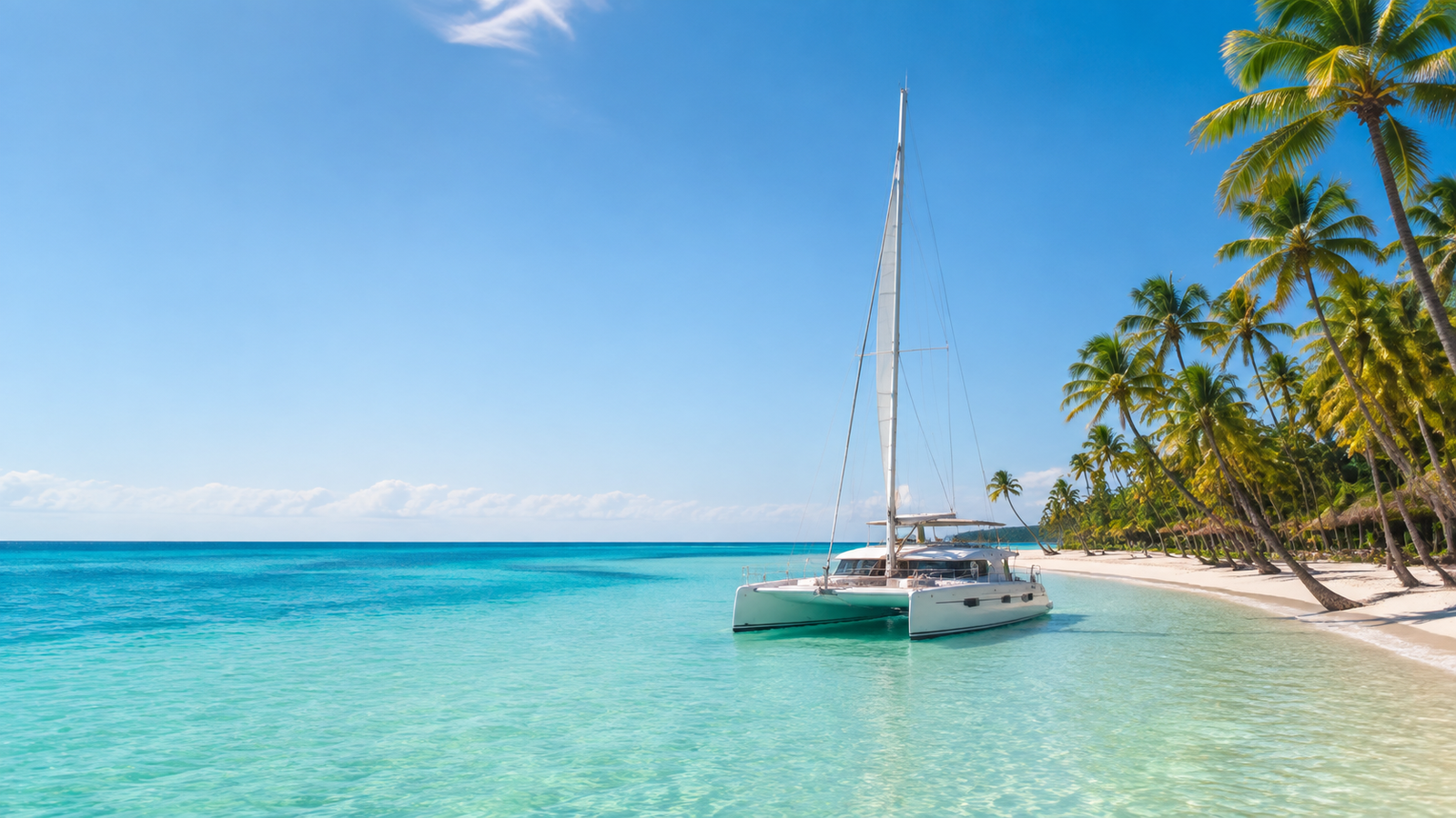 Catamarán navegando frente a una playa de Punta Cana
