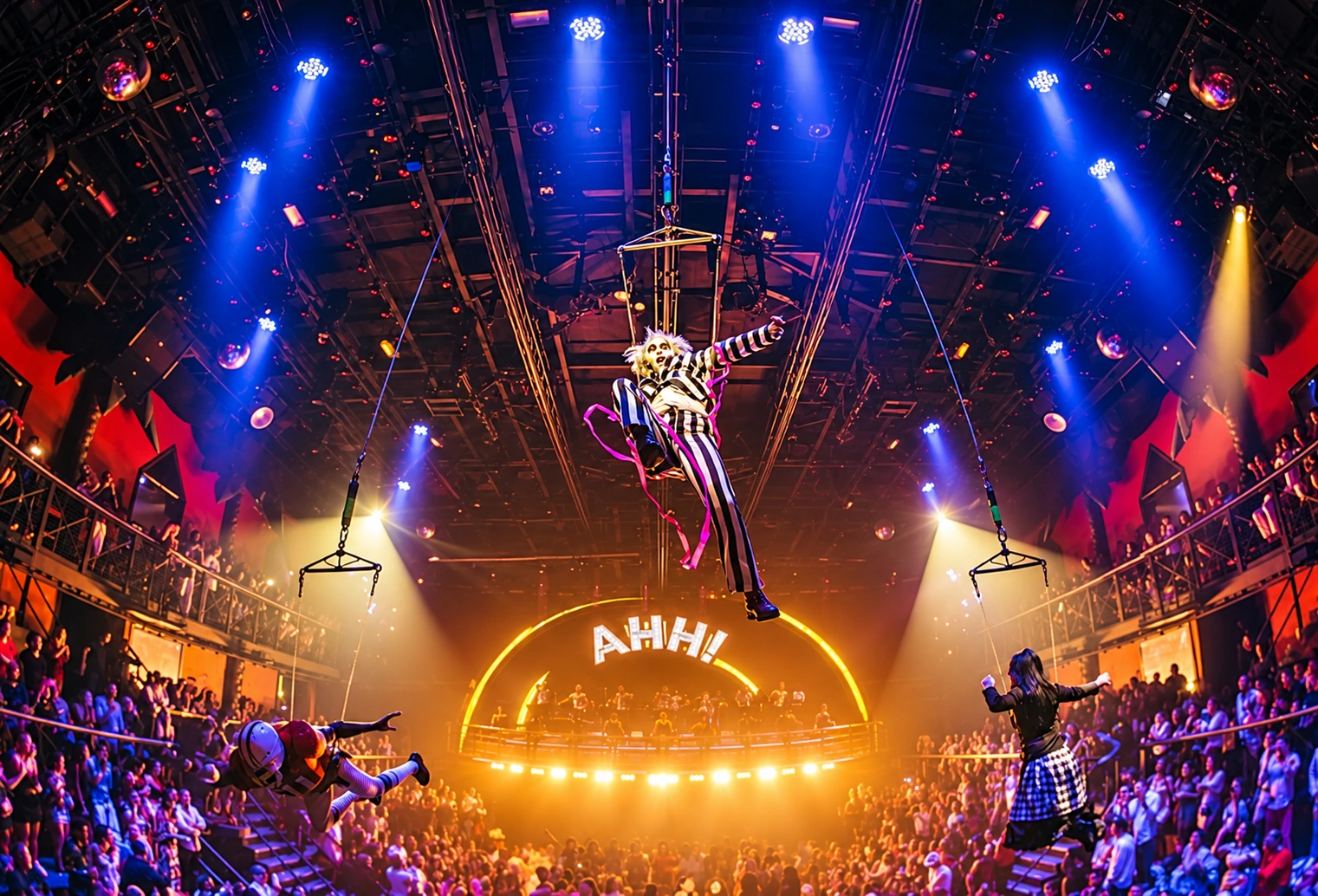Artista durante una actuación con luces y efectos de escenario en Coco Bongo