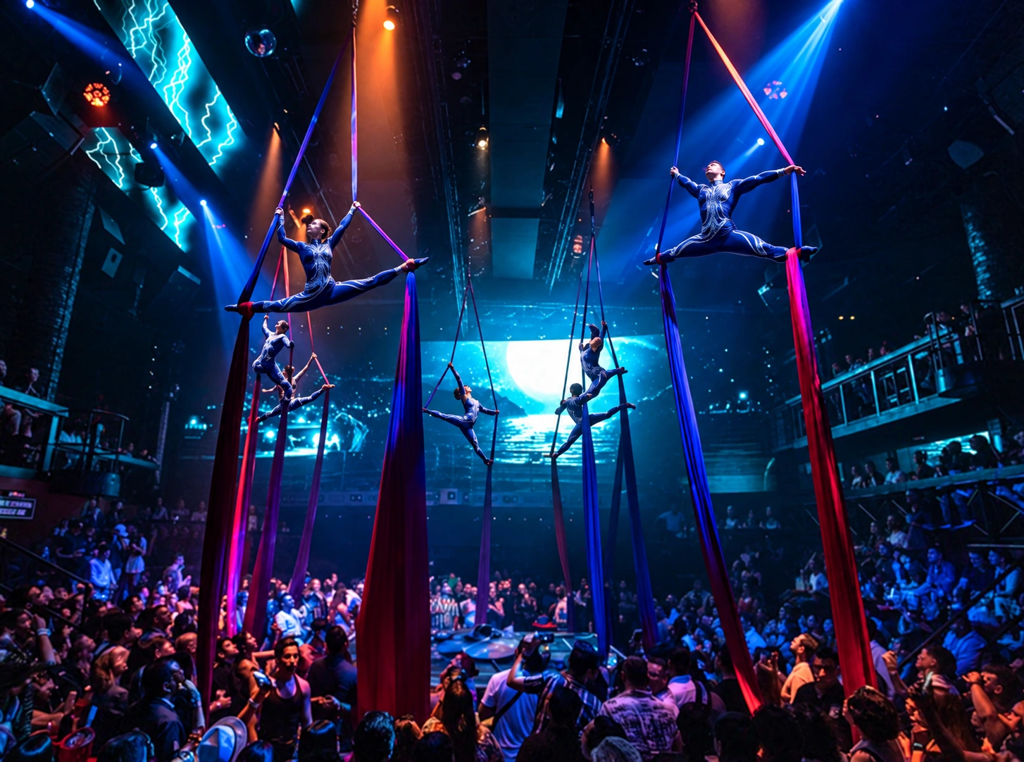 Luces y acrobacias del espectáculo de Coco Bongo