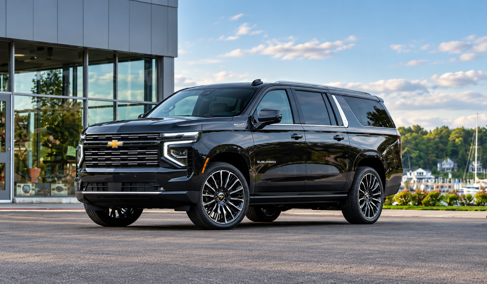 Jeepeta Chevrolet Suburban negra disponible para renta